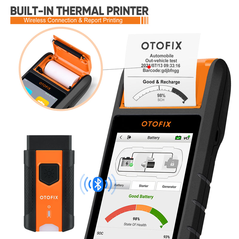 OTOFIX BT1 Car Battery Tester w/ Printer 6V/12V/24V 100-3000 CCA Load  Analyzer With BMS Reset and OBDII Full System Diagnostic