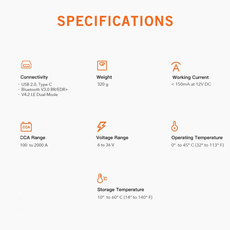 OTOFIX BT1 Lite Wireless Car Battery Tester Analyzer Specifications